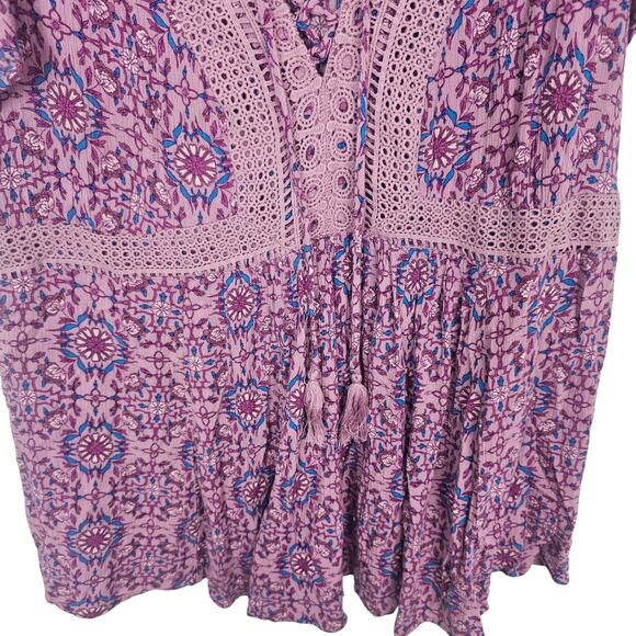 Torrid Floral Babydoll Top Plus Size 3X Crochet Tasseled Boho Cottage Soft Girl - Picture 4 of 9